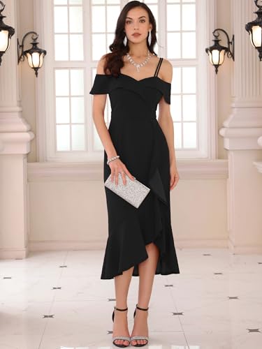 Women's Wedding Guest Bride Dresses 2025 Spaghetti Strap Off The Shoulder Ruffle Formal Dress3