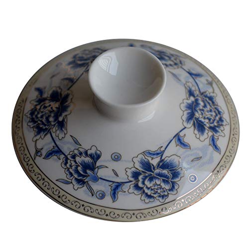 Image of Liang baobao Traditional Gaiwan Tea Set with Lid and Saucer Handmade Ceramic Tea Cup Porcelain Teacups (200ml Blue silk peony)