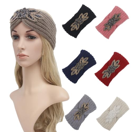 Mikikit Diadema de Punto de Lana Patrón de Flores, Cómoda y Cálida Banda Cabello para Mujeres, Adecuado para Hacer Yoga y Lavar la Cara