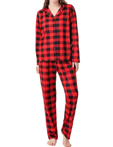 BZSFW Matching Family Christmas Pajamas Set, Red Buffalo Plaid Holiday PJs Button Up Sleepwear for Adults Kids2