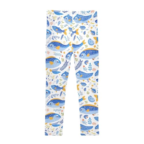 Cartoon Fish Boy Blue Kids Girl's Leggings Soft High Waisted Workout Pants Running2