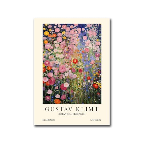 YF Sweet Canvas Art Poster Gustav Klimt Flower Garden at Night Poster Living Room and Bedroom Office Decoration 16x24inch Without Frame