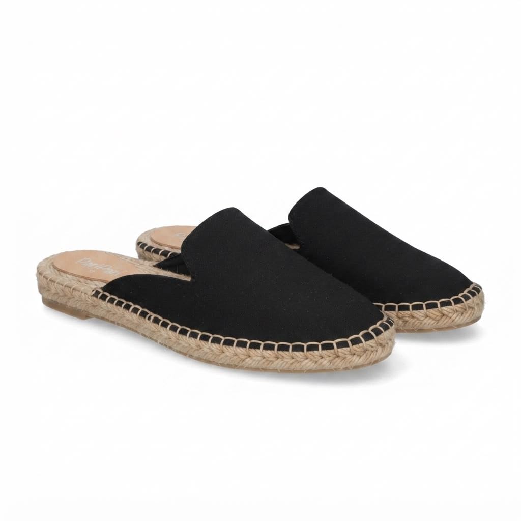 Handmade Cotton Slip-On Shoes for Women, Black Casual Flats with Cushioned Jute Insole, Lightweight Non-Slip Bellies for Daily and Office Wear-image-36