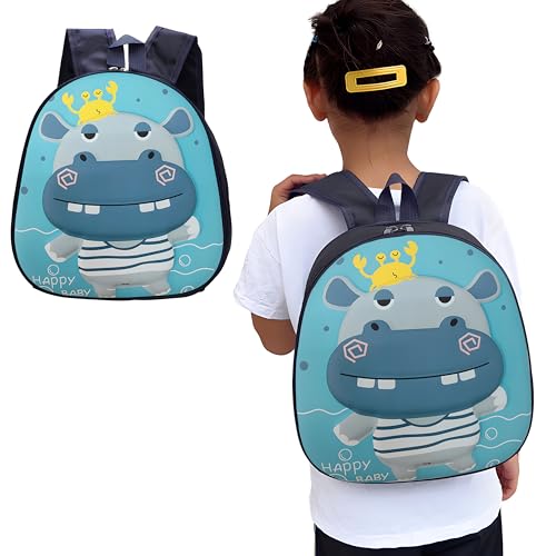 Image of Bembika School Bag The Perfect Children Backpack and School Bags for Kids Compact Stylish Backpack for Kids Exceptional-Quality Kids Kindergarten Backpack and Travel Backpack- (Hippopotamus|Blue)