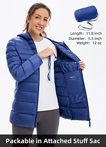 Baleaf Women's Ultralight Down Jacket Long Packable Hooded Puffer Coat Warm For Winter Navy Blue Size L #TOP3