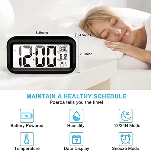Image of Upgraded Digital Alarm Clock, 4.3 inch LED Display with Temperature Larger Lound Light Control Portable Snooze Calendar Brightness with Battery Powered Alarm Clocks Bedside for Everyone (Black)