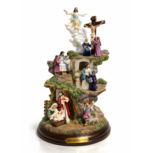 The Bradford Exchange Thomas Kinkade “Life of Christ” Masterpiece Sculpture, Limited Edition Collectible with Handcrafted Scenes of Nativity, Miracles, Crucifixion & Resurrection on Mahogany Base