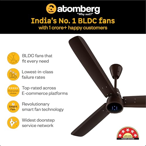 Image of atomberg Renesa Epoque 1200mm BLDC Ceiling Fan with Remote | Advance Air+ Technology | BEE 5 star Rated | Low Noise | Sleek Design | 2 Year Warranty | Gloss Dark Brown