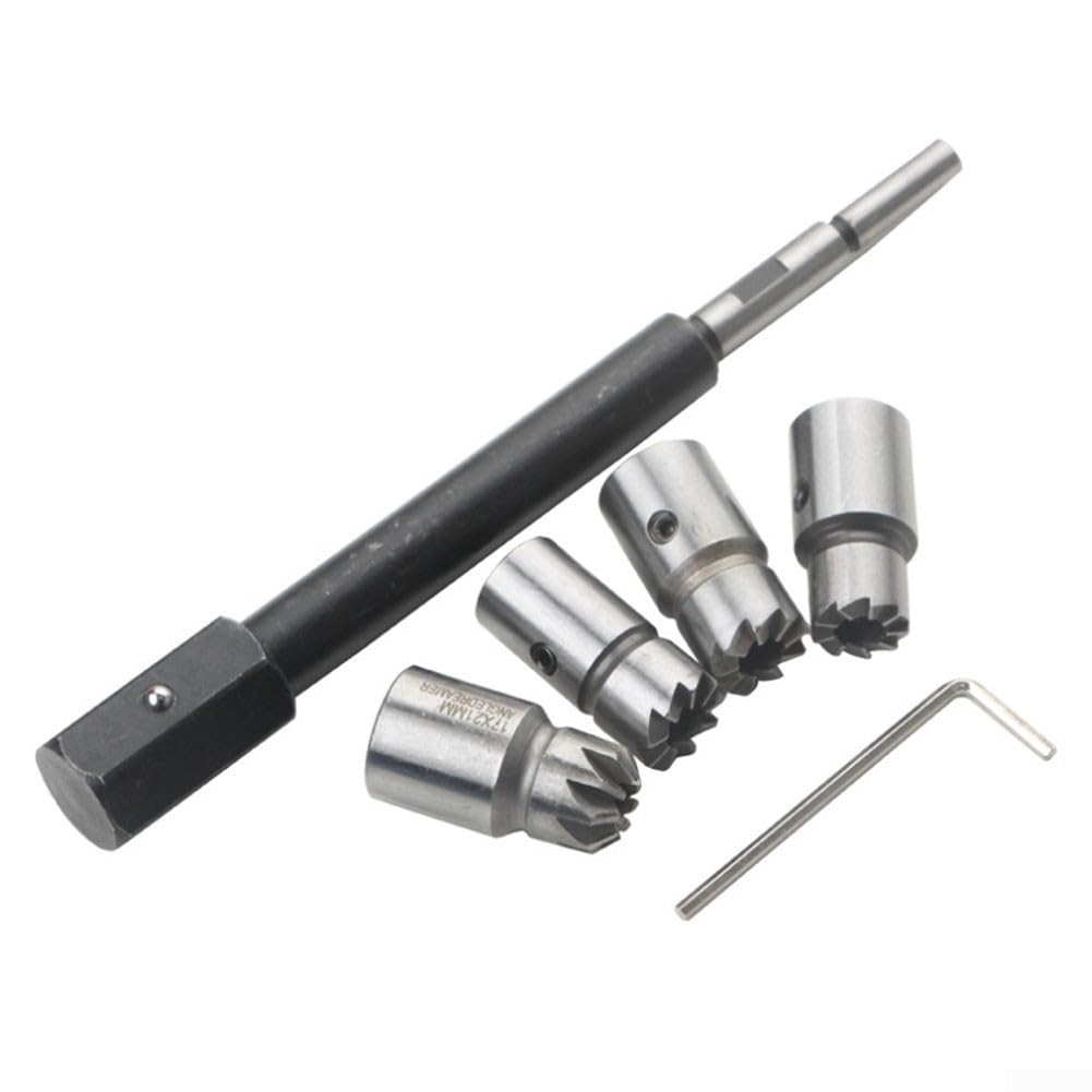 Besttoolifes Kit de herramientas de corte de asiento de inyector diésel de 5 piezas, limpiador de corte de carbono con llave hexagonal de escariador en ángulo plano para la mayoría de los coches