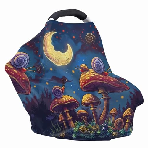 Image of ZFRXIGN Mushroom Car Seat Covers for Babies Boy Girl Stretchy Nursing Cover for Breastfeeding Carseat Covers Canopy Shopping Cart Cover for Travel Moon Night Snail