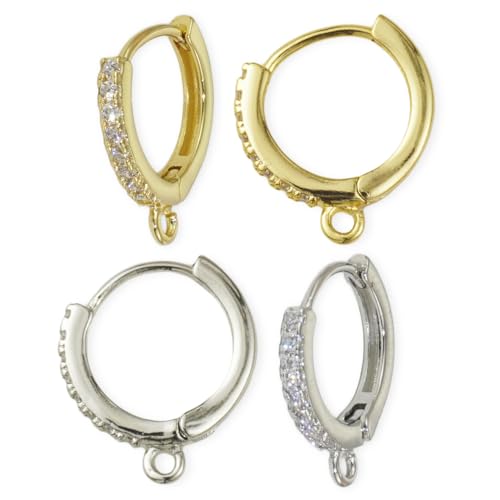 フープピアス 小さめ リングピアス パーツ キュービックジルコニア 丸カン付き 中折れ式 ゴールド シルバー 2ペアセット ハンドメイド 金具 - MiYuffee - 商品画像
