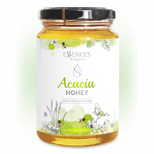 Essences Bulgaria Miel Cruda de Acacia 450gr | Sabor Increíble | 100% Puro y Natural | Sin Aditivos | Miel de Abeja Cruda | Edulcorante Natural | Libre de OMG | Sin Gluten