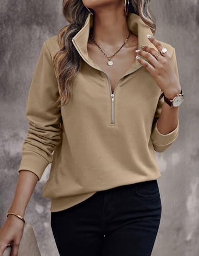 Image of TAGAS Women's Fleece Solid Half Zip Sweatshirt |Casual High Neck Pullover Top with Long Sleeves | Trendy Fall & Winter Wear