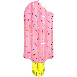 Colchóneta Inflable Helado MoKo Colchoneta Inflable para Piscina, Flotador Hinchable de Forma de Helado Capacidad de Carga 330 Libras para Piscina Playa Adultos Niños Parque Acuático, Cama Inflable Natación, 186 x 72 cm, Rosa