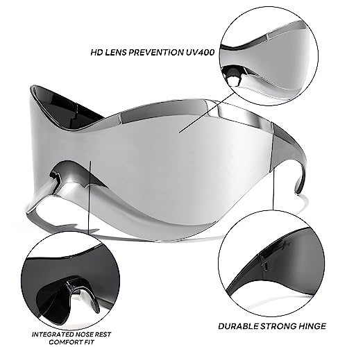 FEISEDY Oversized Shield Futuristic Sunglasses for Women Men Alien Fashion Y2K Wrap Around Visor Sun Glasses Shades B91014