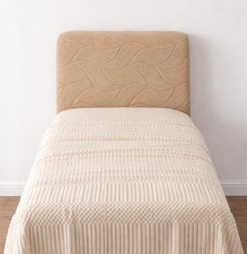 Image of HOMETHREADS Stretchable Velvet Headboard Cover | Soft, Dust-Proof & Wrinkle-Resistant Bed Back Protector | Fits Leather, Wooden & Fabric Bedsides | for 3ft to 3.5ft Beds (Beige, 90x65Cm)