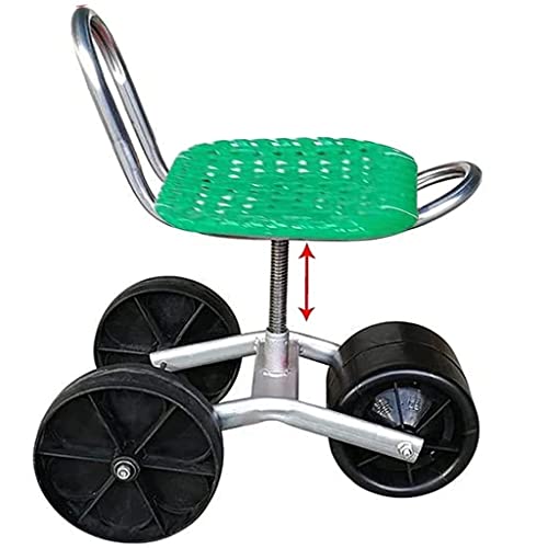 Garden Seat on Wheels, Garden Kneeling Pad Rolling Work Seat Cart Stool Gardening Stool Adjustable 360-Degree Swivel Seat for Weeding/Gardening/Outdoor Lawn Care Green