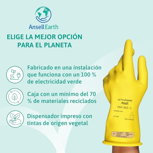 Miniatura 10 de Ansell Activarmr Guantes Aislantes Dieléctricos, Protección Eléctrica Class 00 Tensión 500v , Trabajos Con Electricidad, Látex De Caucho Natural, 28cm, Amarillo, Talla Xl 1 Par