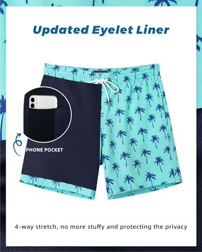 Image of SURF CUZ Mens Swim Trunks with Compression Liner Swim Shorts 7 inch Swimming Trunks Stretch 7 Inch Swim Suits Quick Dry