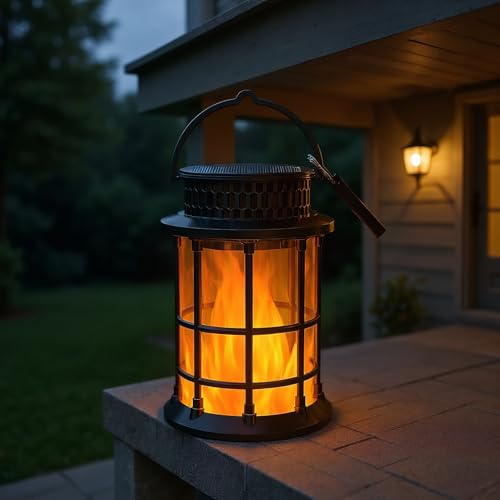 Iluminación decorativa de patio solar con parpadeo de llama impermeable 5