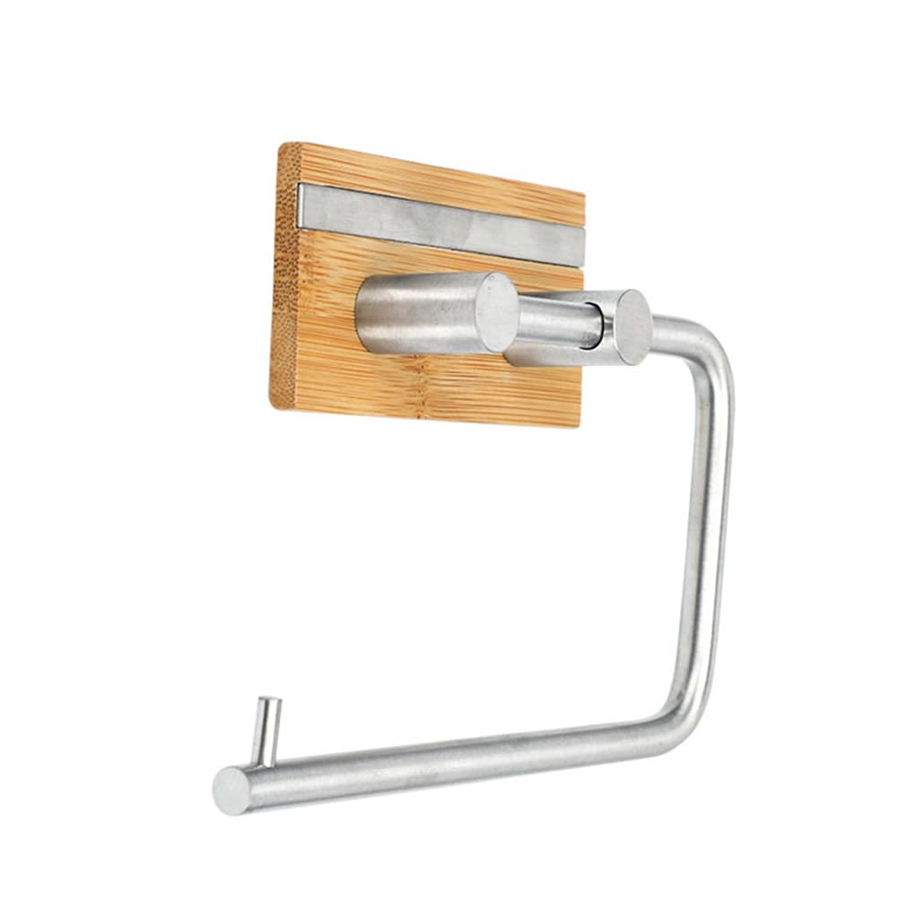 Soporte para toallas de papel de cocina en acero inoxidable y base adhesiva de bambú