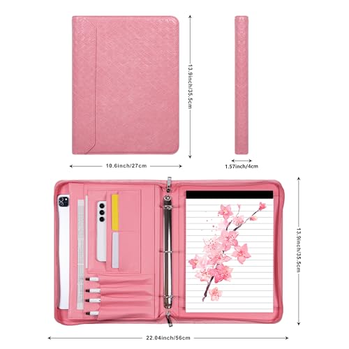 Fashionable Mesh Super Pink PU Padfolio, Vegan Leather Binder Portfolio for Women, 3 Ring Padfolio with Zipper, A4 Planner Binder Laptop Pocket, Legal Size Portfolio, Christmas Gift - Thumbnail 3