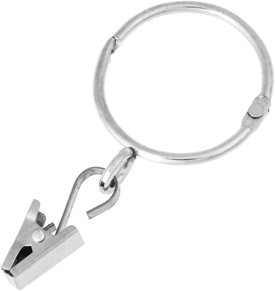 24-Pack Metal Curtain Rings with Clips Non-Open Hook Design Silver Color for Shower and Bedroom Curtains Easy to Install for Home Decoration