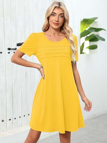 Image of Heymoments Women's Short Sleeve Crewneck Sundress Summer Casual A-Line Beach Dress with Pockets S-2XL