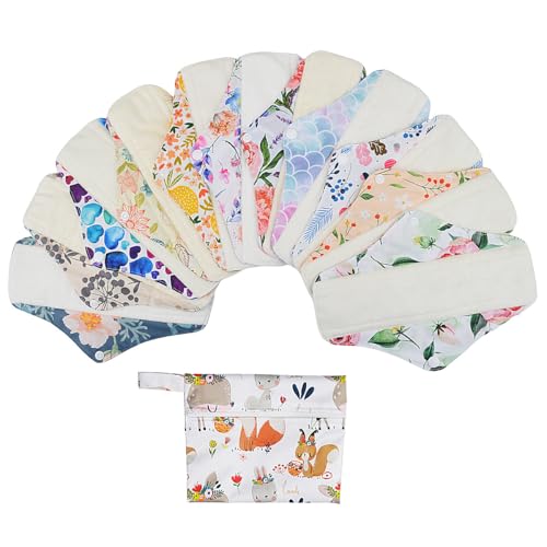 Image of 12 Pieces Cloth Menstrual Pads,Reusable Sanitary Pads,Size 10 inch Regular,Unscented