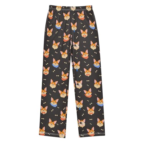 Corgi Dog Bones Pattern Boys Long Pants Soft Trousers Elastic Waist Kids Lounge Bottoms with Pockets S-XL