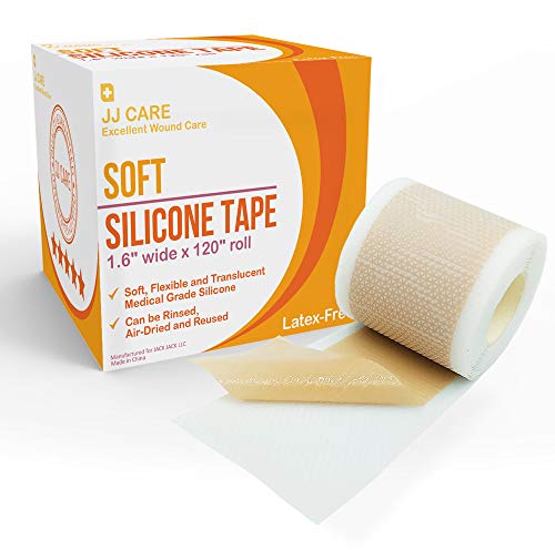 JJ CARE [Advanced] Soft Silicone Tape (1.6 x 120 Roll) Medical Silicone Tape for Scar Treatment, Soft Silicone Scar Tape for Keloids, Latex-Free Gel Tape, Medical Silicone Tape for Surgery Scars