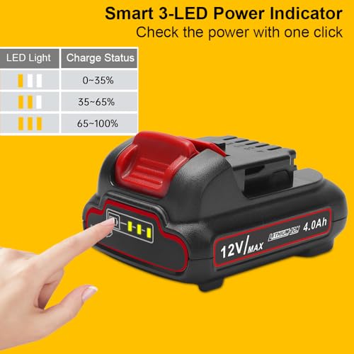 TENMOER 2 Pack DCB120 4.0Ah Compatible with Dewalt 12V Max Battery Replacement for 12V Dewalt Battery