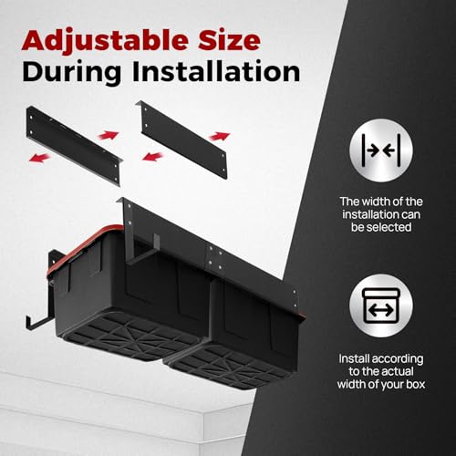 Overhead Garage Storage Rack System – Heavy-Duty Adjustable Ceiling Rails for Totes, Fits Most Storage Bins (8 Sets Hold 4 Bins Each) - Thumbnail 3