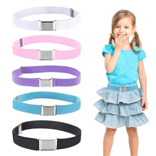 VEGCOO 5 Stück Kinder Gürtel Elastische Verstellbare Hosen Gürtel für Jungen Mädchen Nylon Gurt mit Metall Schnalle Mehrfarbig Universalgröße Kinderwaiste