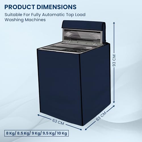 Image of Robustt Top Load Fully Automatic Washing Machine Cover for 8 Kg, 8.5 Kg, 9 Kg, 9.5 (Navy Blue) | Waterproof & Dustproof Polyester Fabric with Zipper | Protection Cover | 63 x 63 x 93 cms