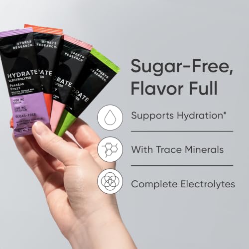 Image of Sports Research Hydrate Electrolytes Powder Packets - Sugar-Free & Naturally Flavored with Vitamins, Minerals, and Coconut Water - Supports Hydration - 16 Packets - Variety Pack | Sugar-Free