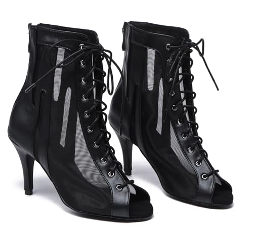 Image of Dance Practice Shoes for Women Mesh Ballroom Sandals Heels Party Prom Ankle Booties with Zip