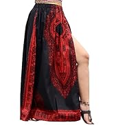 DA'IKI African High Slit Dashiki Art Elastic Waist Kente Ankara Dance Skirt Wax Cotton