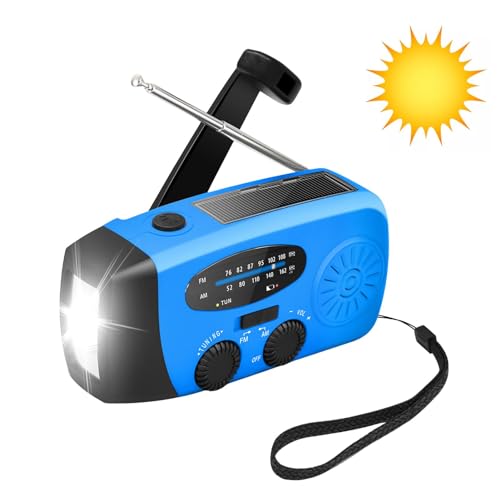 Radio Manivela Emergencia, Radio Meteorológica NOAA Am/FM Autoalimentada con Batería Externa 2000mAh, Cargador Teléfono Celular, Linterna LED | Radio Portátil Supervivencia, Alarma SOS