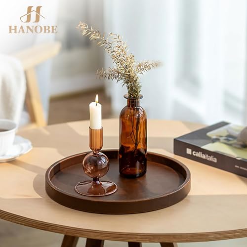 Hanobe Circular Decorative Serving Tray: Small Modern Leather Coffee Table Trays for Ottoman - Luxurious Round Platter for Vanity Perfume Display 28cm Brown - Image 2