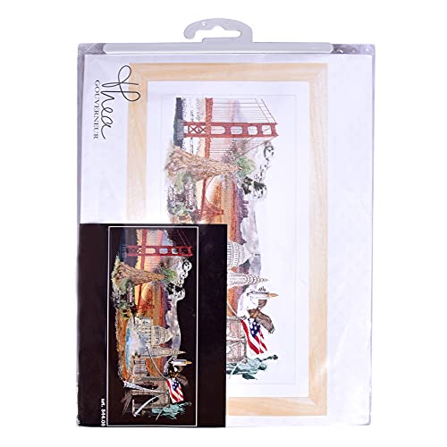 Image of Thea Gouverneur - Counted Cross Stitch Kit - America - Aida Black - 18 Count - Embroidery Kit for Adults - DMC Embroidery Threads and Other Cross Stitch Supplies Included - 544.05