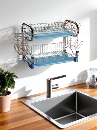 Image of AMOL Stainless Steel Kitchen Dish Rack | Rust-Resistant Utensil Stand with Glass & Spoon Holder | Wall Mountable Modular Kitchen Organizer (Made in India) (Height- 14 Inches)