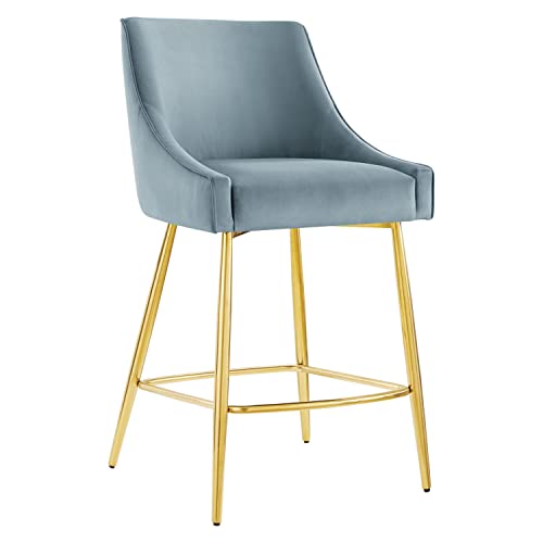 Modway Discern 25.5' Modern Performance Velvet Counter Stool in Light Blue/Gold