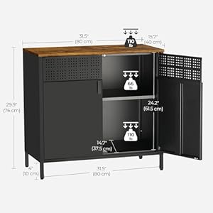 Hand in hand buffet sideboard cabinet accent cabinet with adjustable shelves sideboard cabinet with steel frame for living room entryway rustic brown and black  urban country home decor