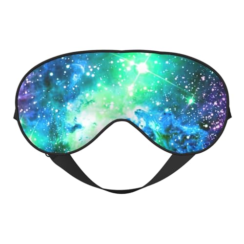 Máscara de ojos opaca con estampado de galaxia verde, azul y morado, para mujeres y hombres, correa ajustable de dos caras, para dormir, viajar, relajarse