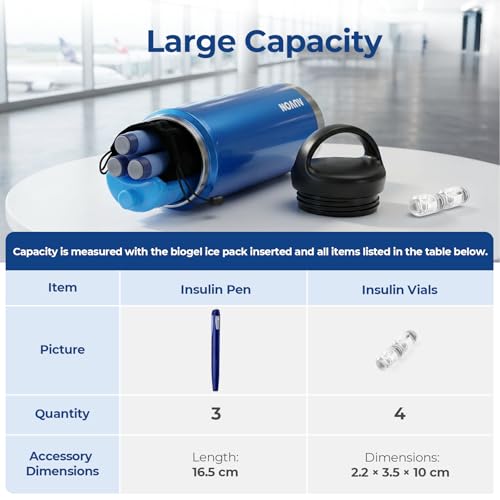 Image of AUVON Large Insulin Cooler Travel Case, Med Anti-freezing and Handle Design | 44H Cold Vacuum Insulin Bottle with Medical ID Tag, Gel Ice Pack & Pouch, Diabetic Medical Cooler, TSA Approved