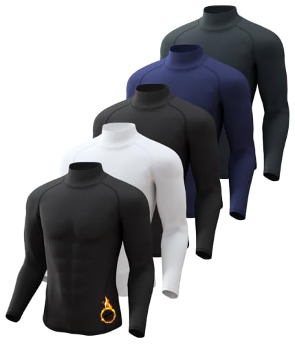 Image of Men's Thermal Shirts Mock Turtle Neck Long Sleeve Cold Weather Base Layer | Fleece Lined Tops. Ultra Soft, Moisture Wicking, 4 Way Stretch. Winter Gear For Snowboard & Daily Wear