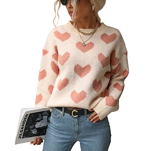 Trisar - Jersey con estampado de corazón, cuello redondo y corazó...