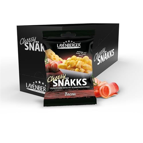 Layenberger Cheesy Snäkks - Käse Snack, viel Eiweiß und wenig Kohlenhydrate, 10er Pack (10 x 35 g) - Bacon