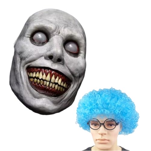 YAQIZENG Halloween Scary Demon Mask for Men, Latex White Smi